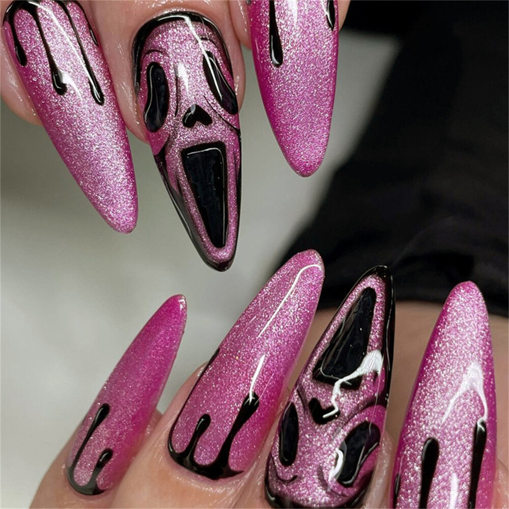 Aurora Scary Halloween False Nail Short Almond Press on Nails for Nail Art 24pcs