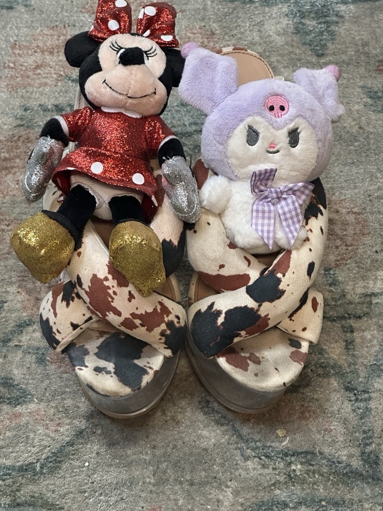 Cow print clear block heels for bold fashion statements