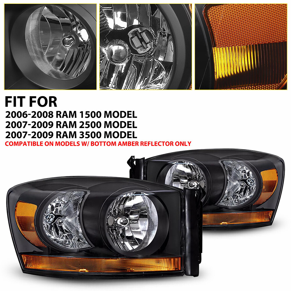 Headlights Headlamps Fit For Ram 1500 3500 2500 Model 2006-2009 pair Left+Right