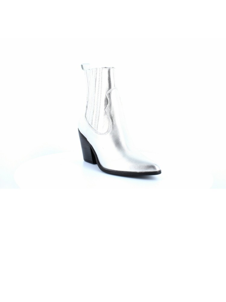 AQUA Womens Silver Chelsea Boot Ciao Almond Toe Slip On Leather Booties 5.5 M