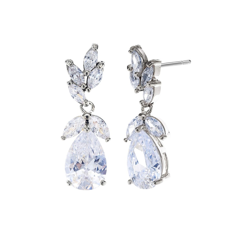 Marquise Teardrop CZ Cluster Wedding Earrings in Sterling Silver