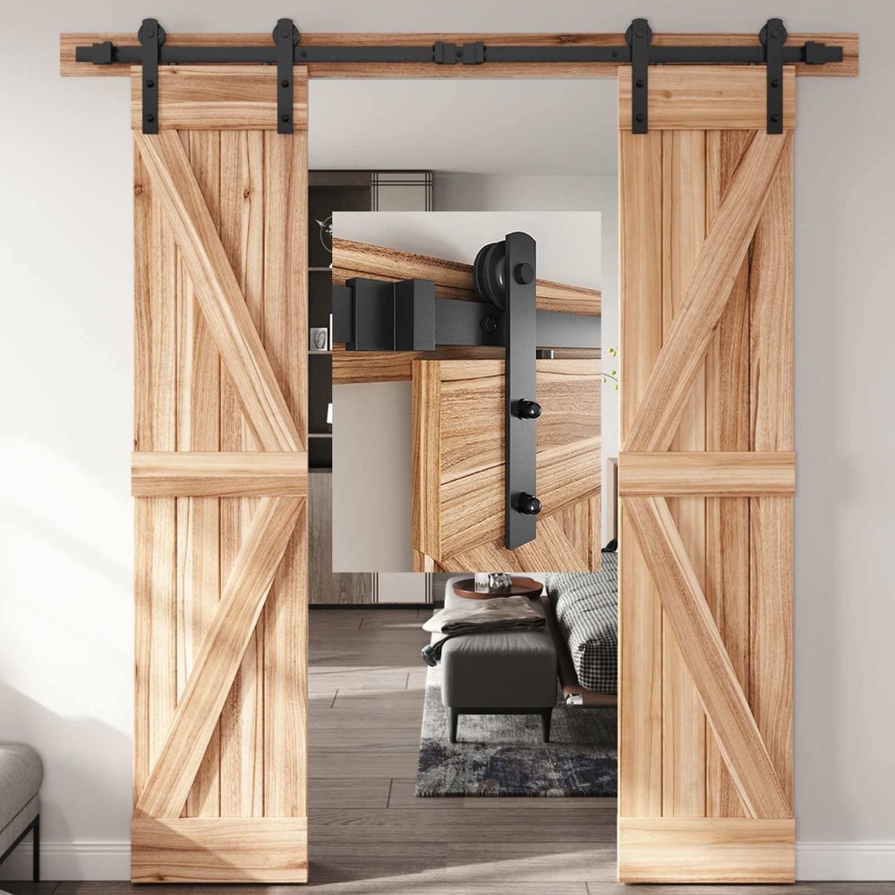 6 FT Double Door Sliding Barn Door Hardware Kit with Heavy Duty Straight Pulley Track