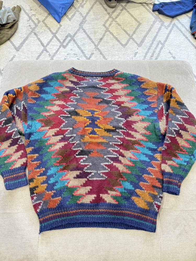 VTG HAMMACHER SCHLEMMER 100% WOOL HAND KNIT  BIGGIE COSBY TRIBAL INSPIRED SZ L