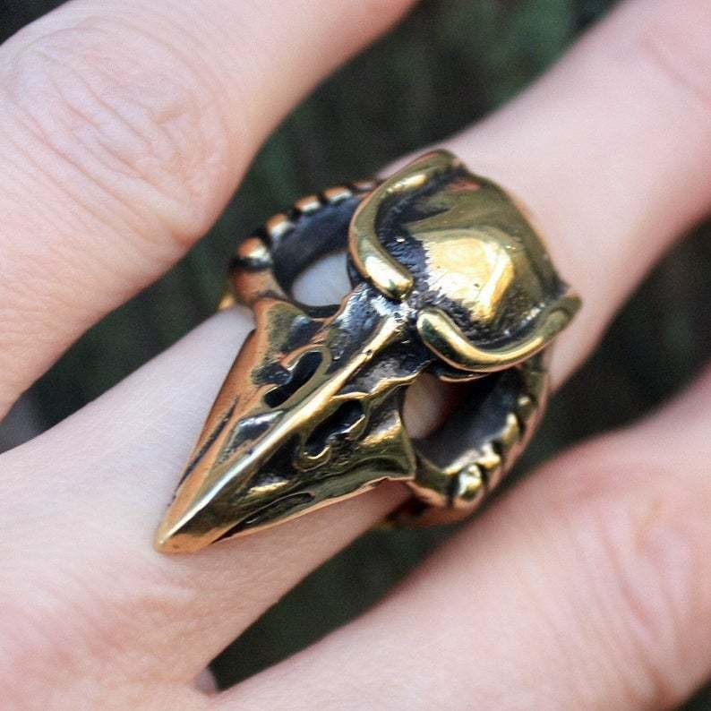 Vintage Bronze Raven Skull 3D Adjustable Ring Men Gothic Punk Jewelry