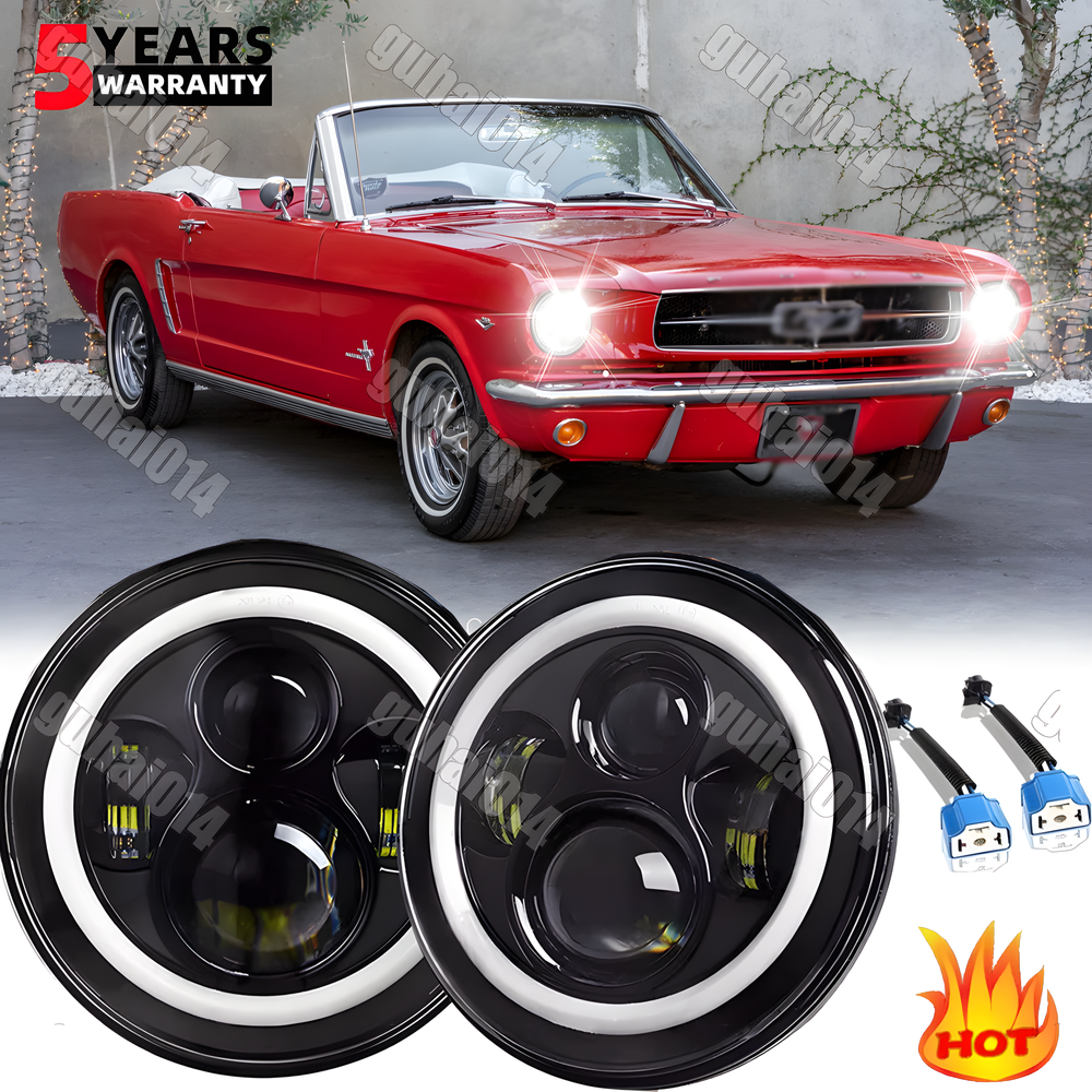 2PCS 7 Inch Round LED Headlights Hi-Lo Beam Sealed for 1965-1973 Ford Mustang