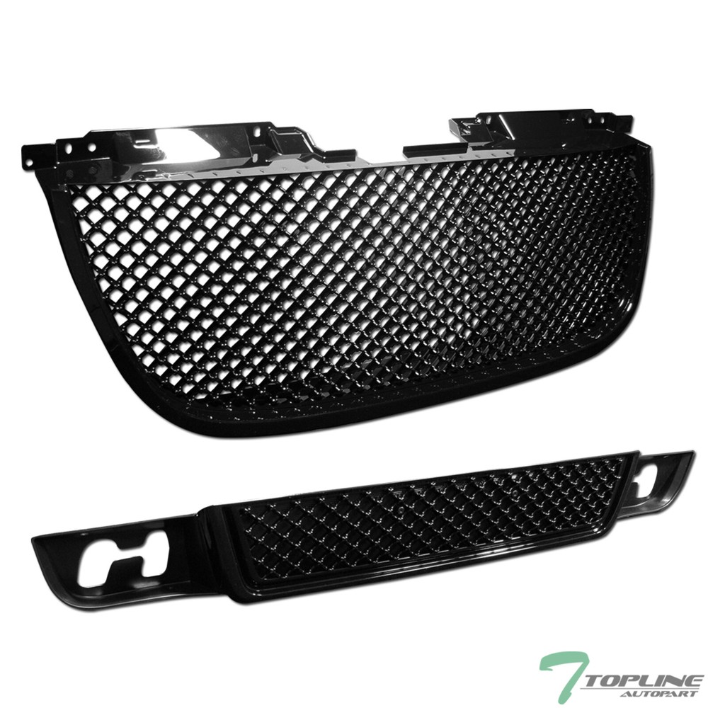 Topline For 2007-2014 GMC Yukon Denali Mesh Front Hood Grill+Bumper Grille - Blk
