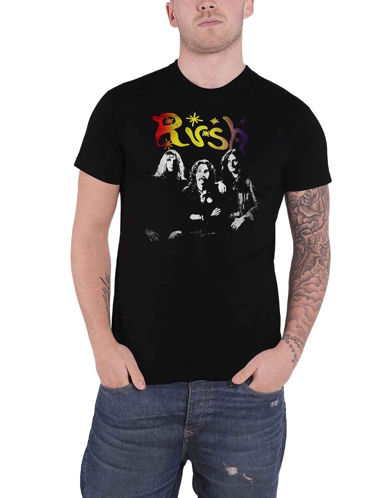 Rush Band Photo Stars Logo Official Black T-Shirt for Men New Official Design
