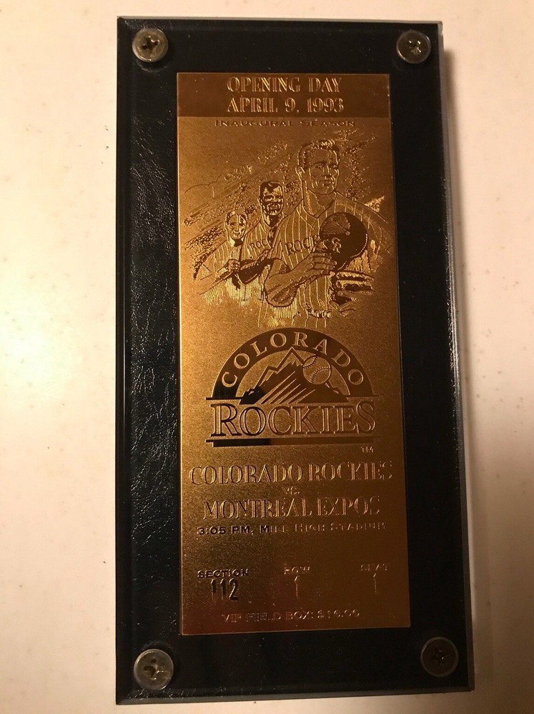 Colorado Rockies Opening Day April 1993 24k Gold Plated Ticket.