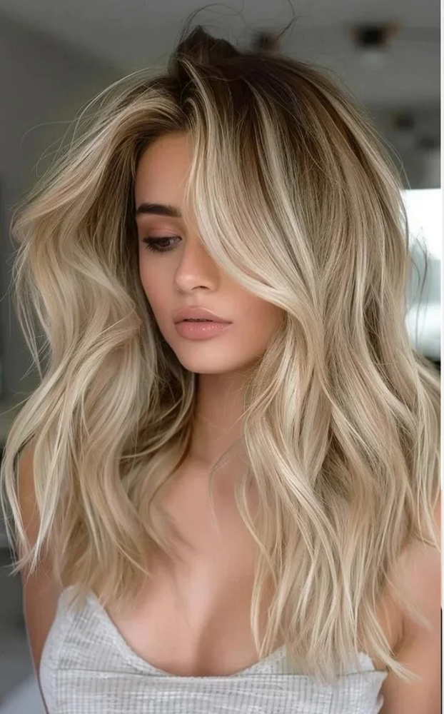 Balayage Ash Sandy Blonde Highlight Dark Roots 100% Human Hair Lace Front Wigs