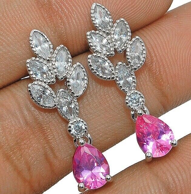 3CT Treated Pink Sapphire & Topaz 925 Sterling Silver Earrings YB3-2