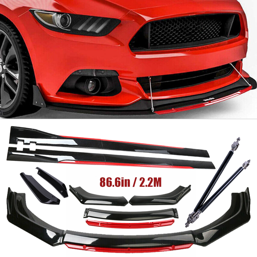 For Ford Mustang Front Bumper Lip Spoiler Splitter Side Skirt Body Glossy Black