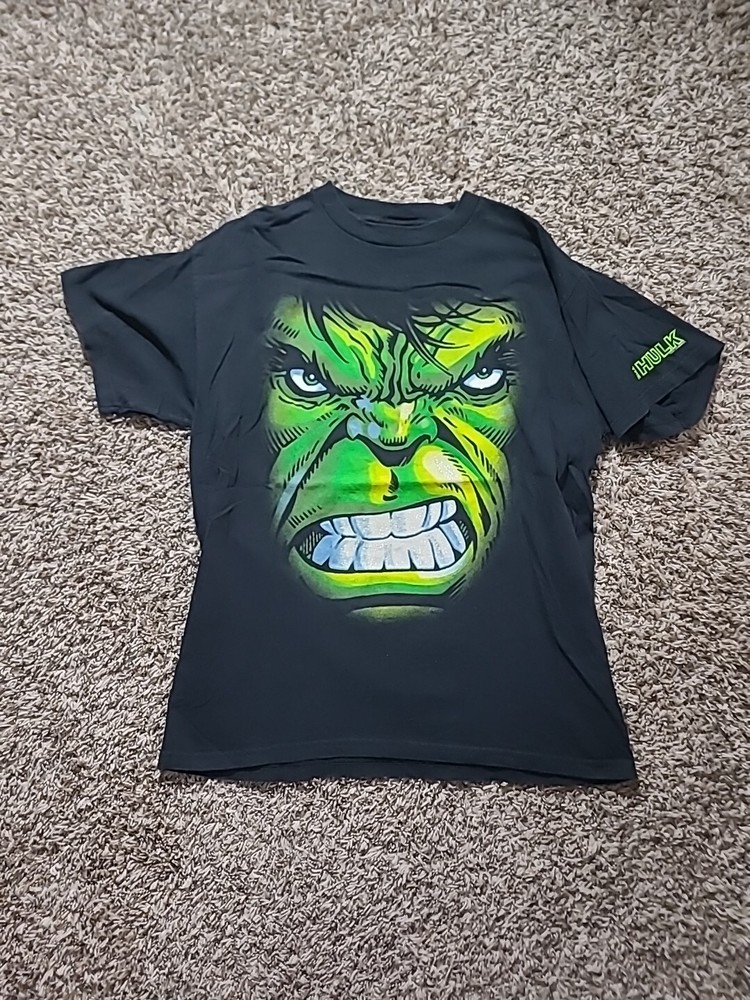 Vintage 2003 The Incredible Hulk Shirt Face Print XL Marvel Comics Mad Engine