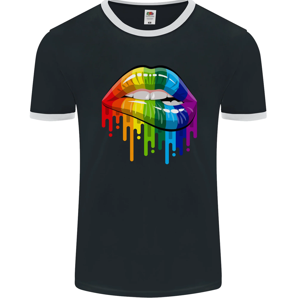 LGBT Rainbow Bitten Lip Gay Pride Unisex Ringer Tee by FotL-image