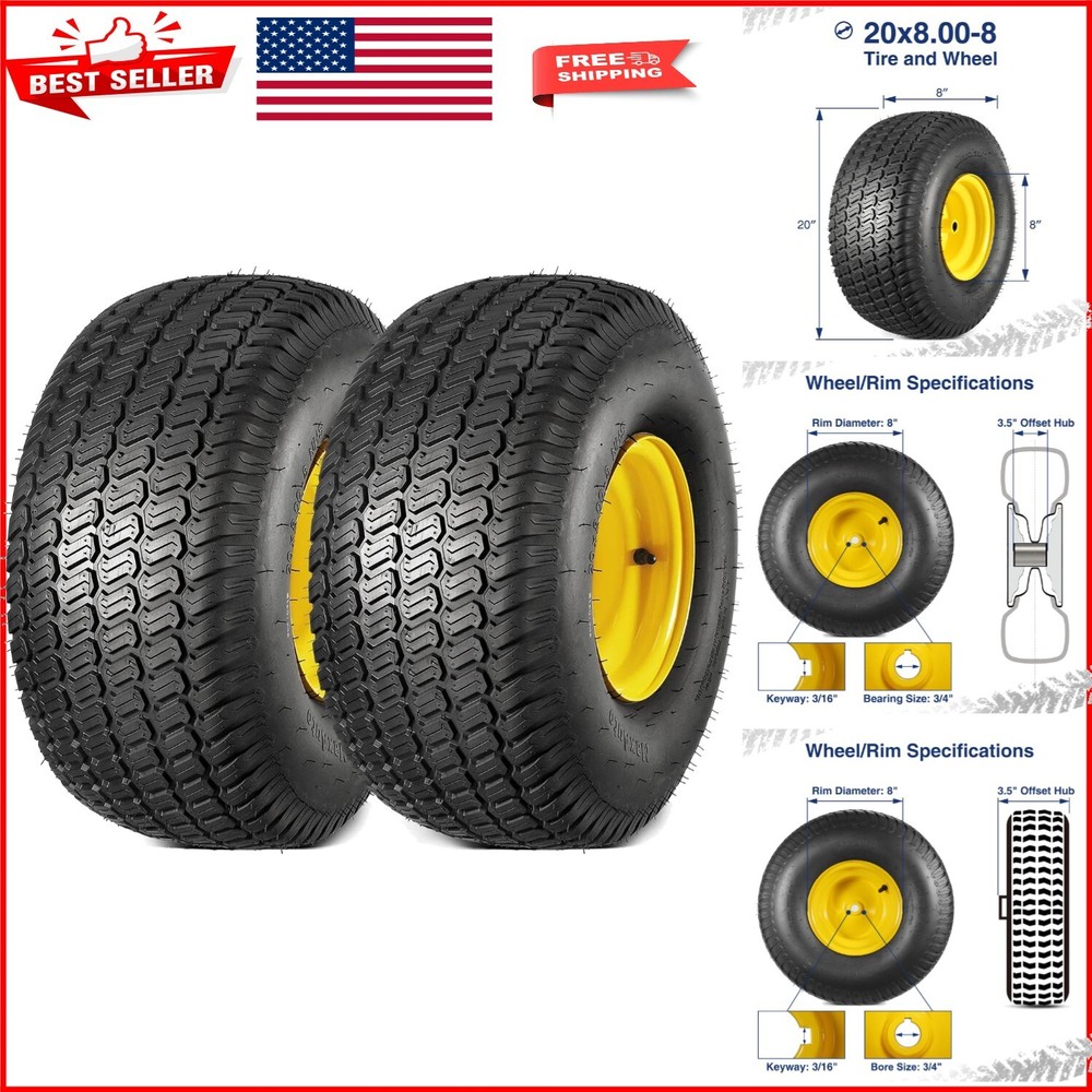 Heavy-Duty Lawn Tractor Tires 20x8-8 - 965lbs Load Capacity, Pack of 2
