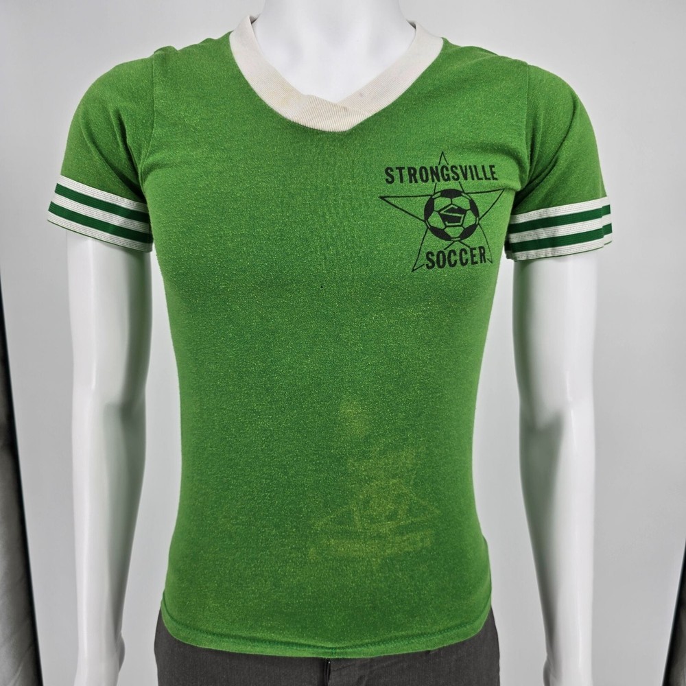 Vintage 1980s Soffe Strongville Soccer Jersey #39 Ringer Tee T-Shirt Size XS