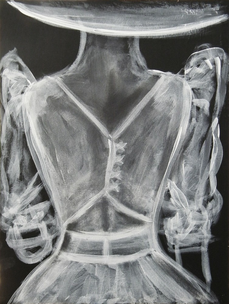 Elegant Lady Back Feminine Dress Black White Original Painting Wall Art 16x12