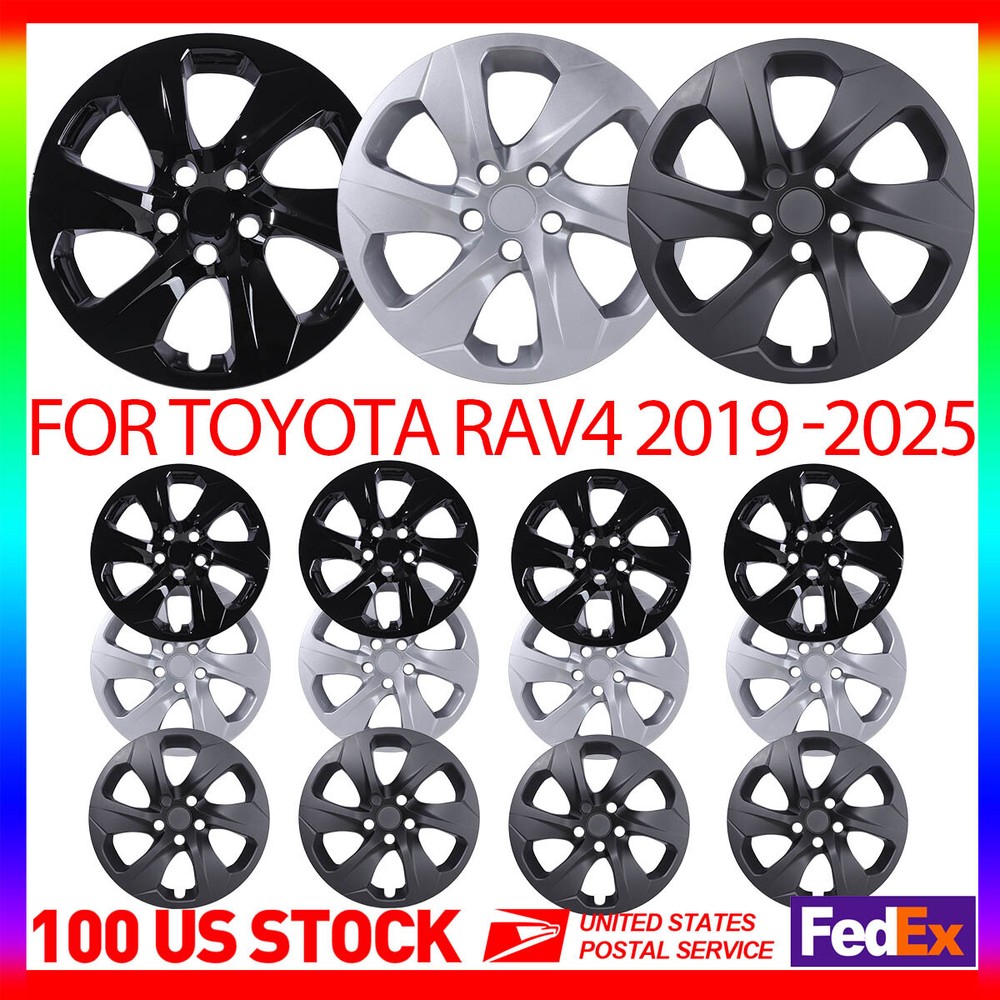 2019-2025 Toyota RAV4 17-Inch Silver Black Wheel Covers Set of 4