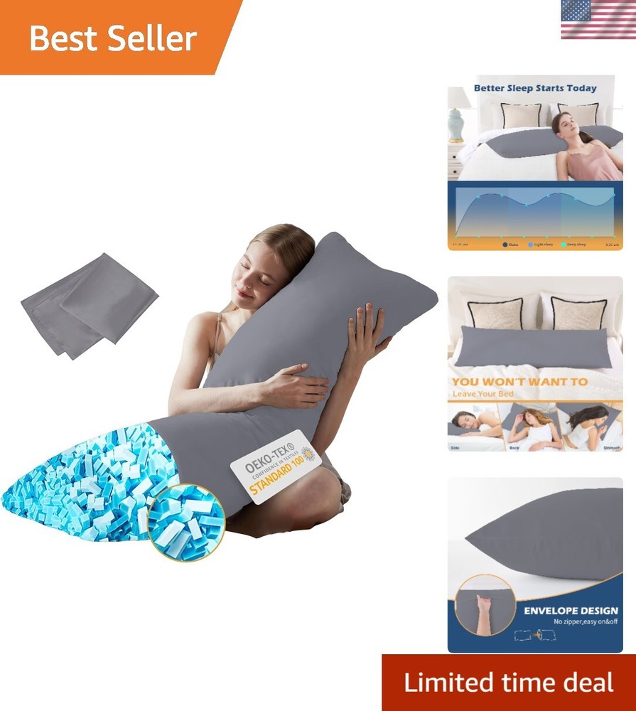 Memory Foam Body Pillow Insert Full Size for Side Sleepers Grey Support Cushion Adult Comfort