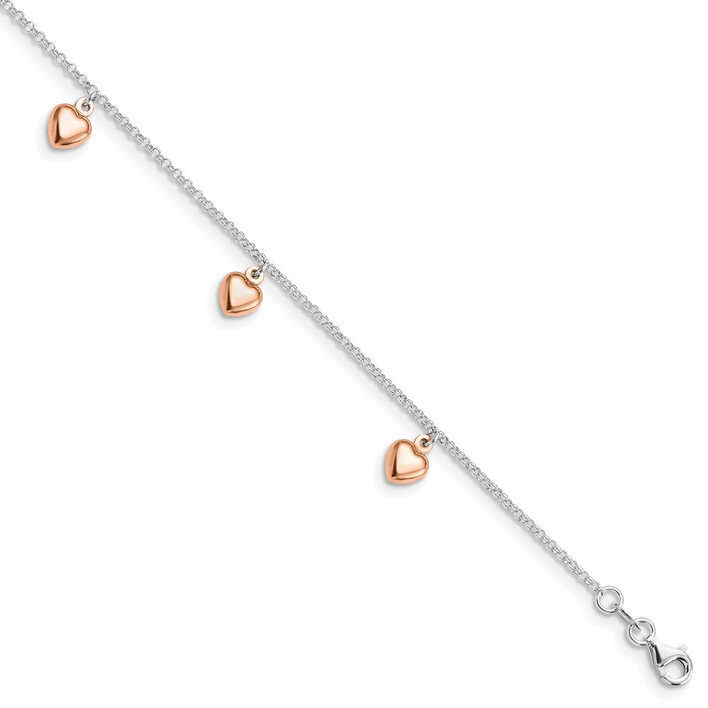Rose Gold 925 Sterling Silver Anklet 9 Inch with 1in Extension 3.11g