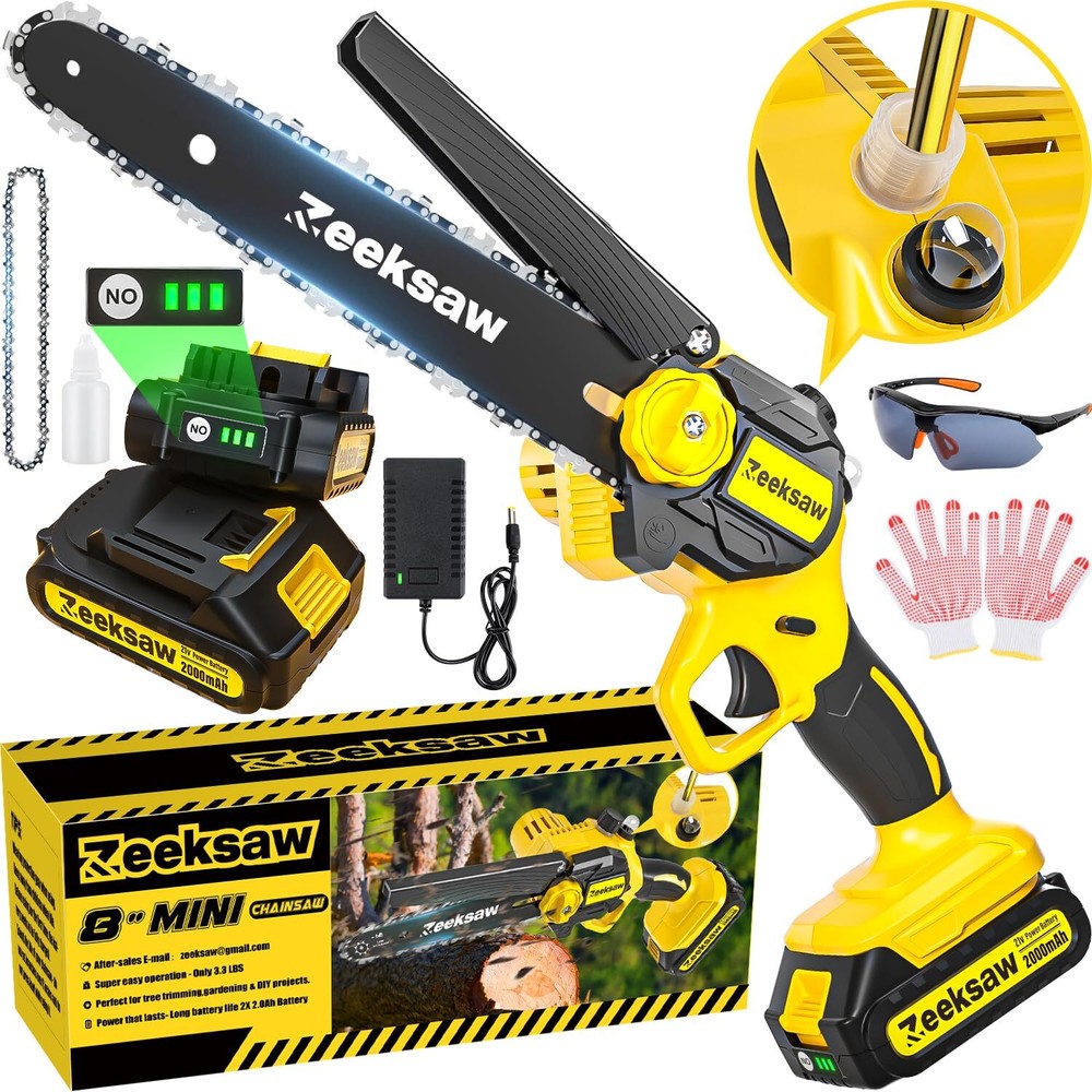 8-Inch Cordless Mini Chainsaw with Auto Oiler & Tension 21V MAX