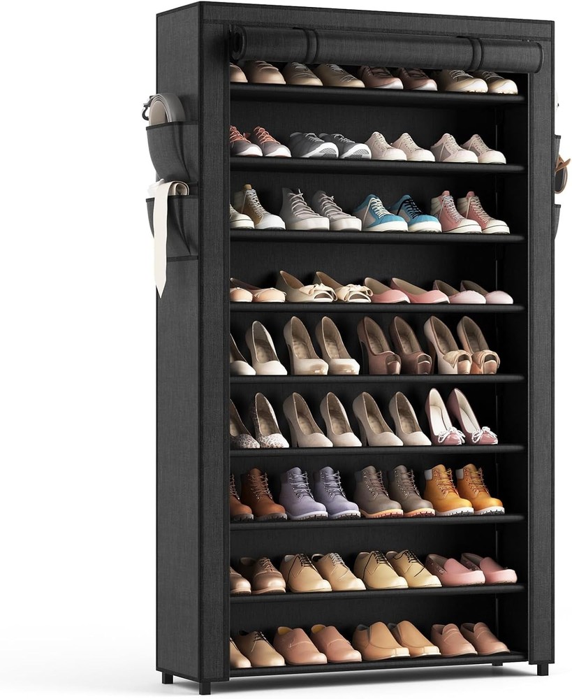 10-Tier Tall Shoe Rack Organizer With Covers - Large Capacity Space-Saving Storage
