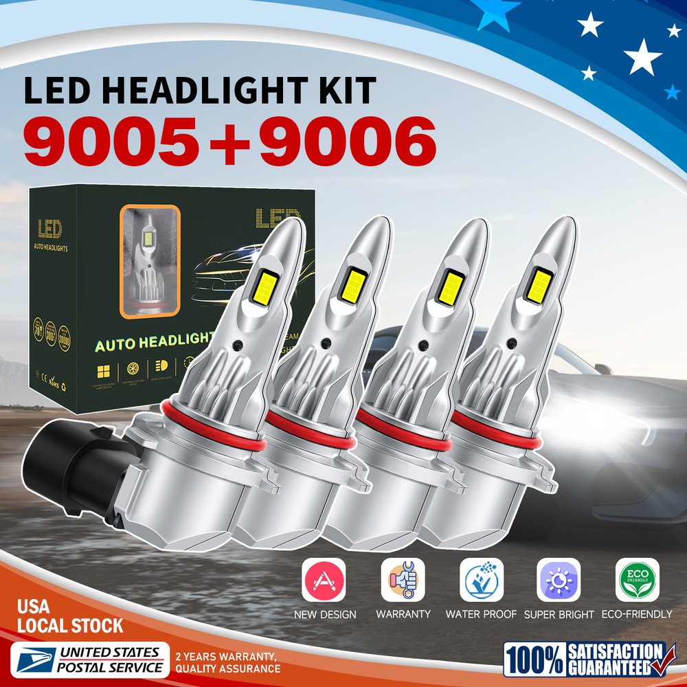 Bright 4X 9005 9006 LED Headlight Bulbs for High Low Beam 6000K Durable Conversion Kit