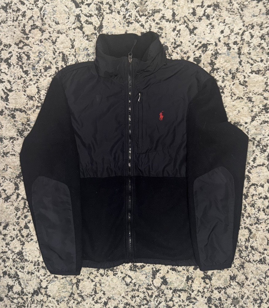 Polo Ralph Lauren Jacket Men Large Black Fleece Sweater Pony Denali VTG Y2K