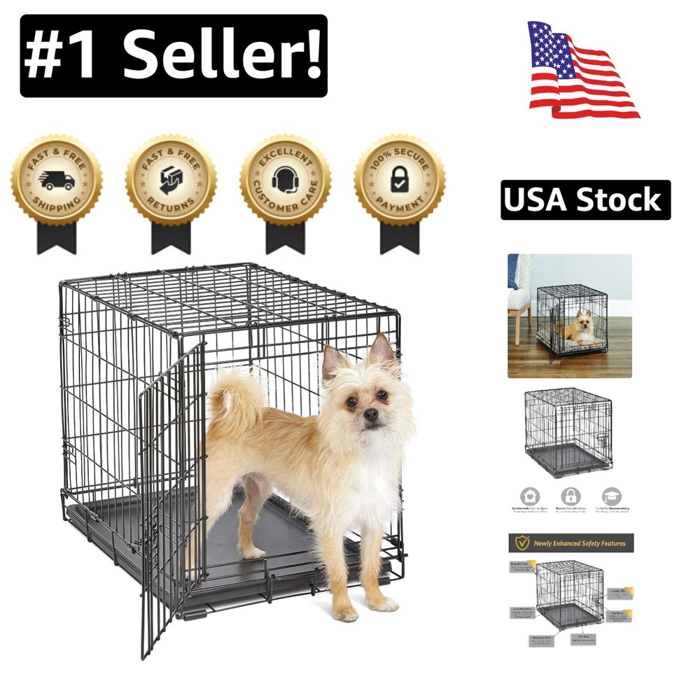 24 Inch Durable Collapsible Single Door Dog Crate with Lockable Safety