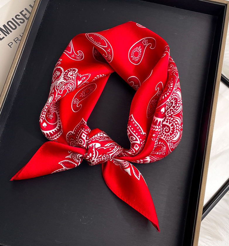 100% Mulberry Silk 20x20 Scarf Red Cashew Print Womens Fashion Wrap
