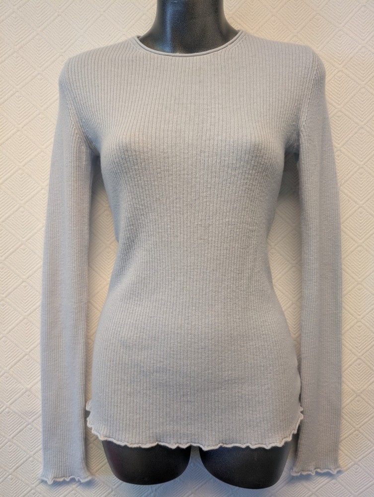 NEW! Vince S Fitted Cashmere Pullover Fitted Rolled Edges Sweater In Light Blue