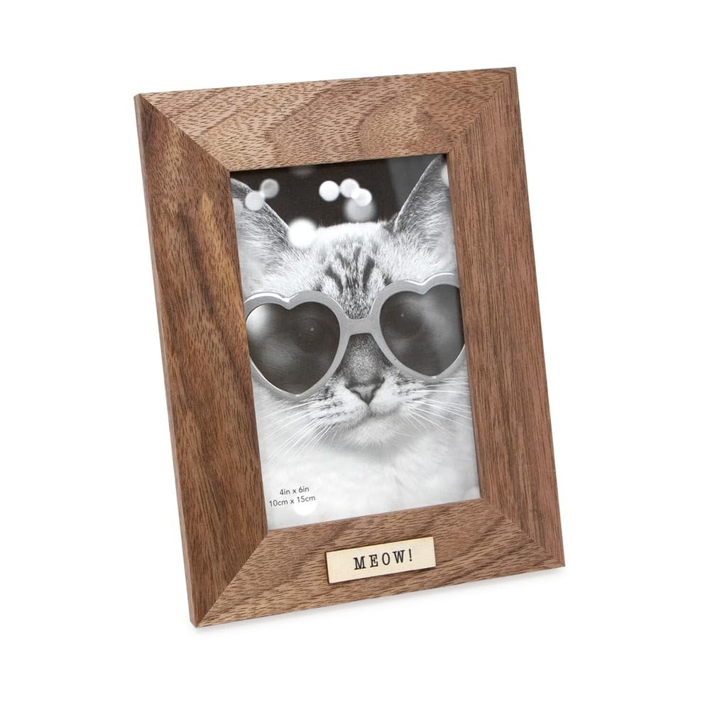 Isaac Jacobs 4x6 Vertical Wood Cat Meow Picture Frame Keepsake Photo Display