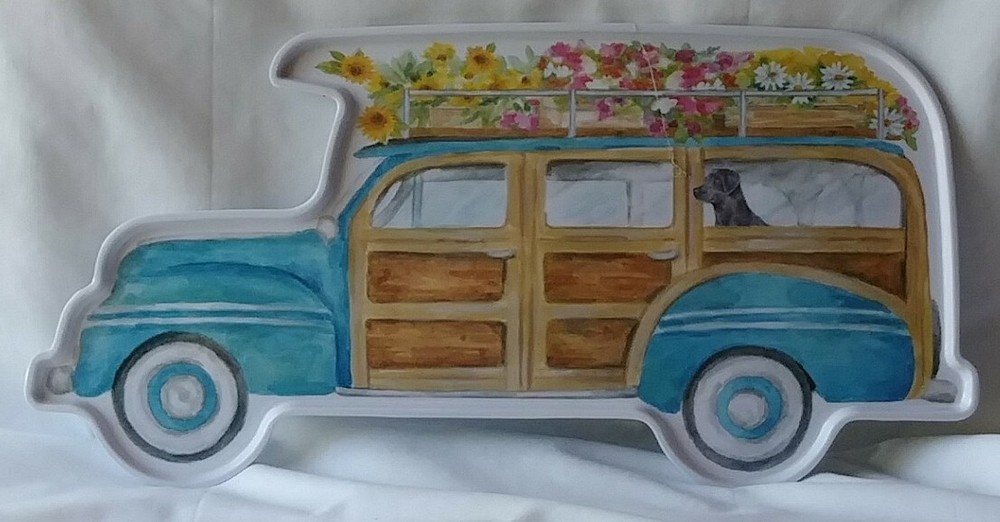 Cynthia Coulter Dog Snack Melamine Tray 19.5x9.25 Woody Wagon Design