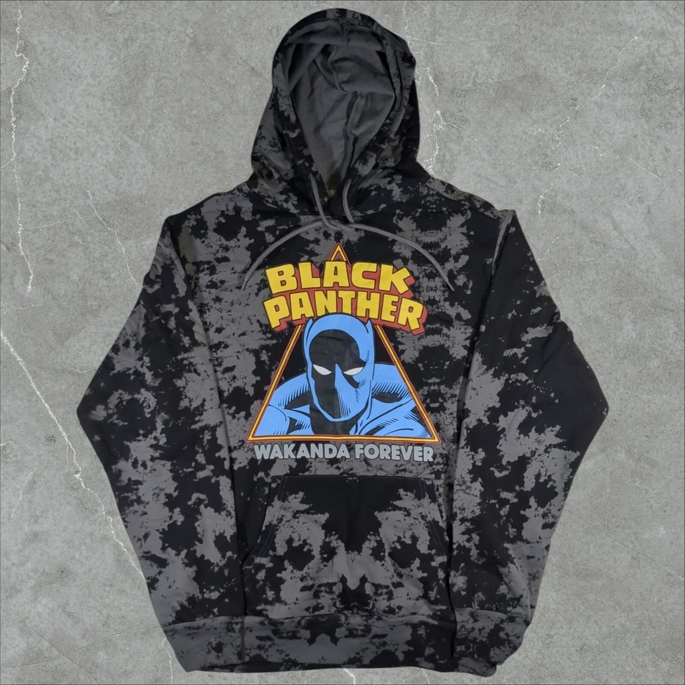 Black Panther Wakanda Forever Hoodie Men's Small Black & Gray Tie-Dye Marvel