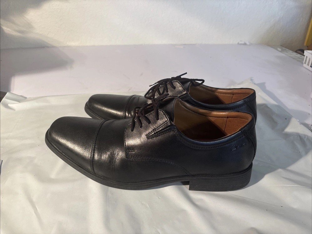 Clarks Collection Tilden Mens Black Leather Cap Toe LaceUp Oxfords 10.5 M