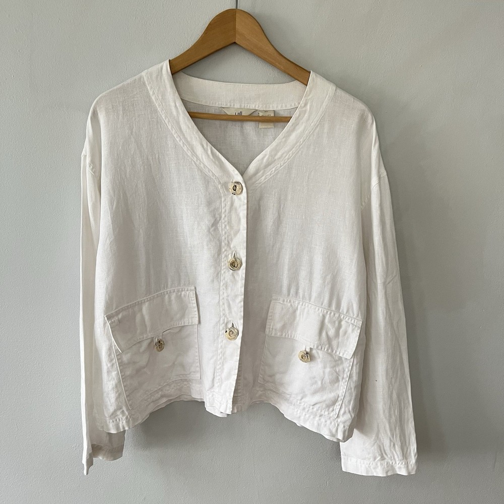 J. Jill Linen Sz XS Boxy White Top Cropped Natural Buttons Lagenlook Lightweight