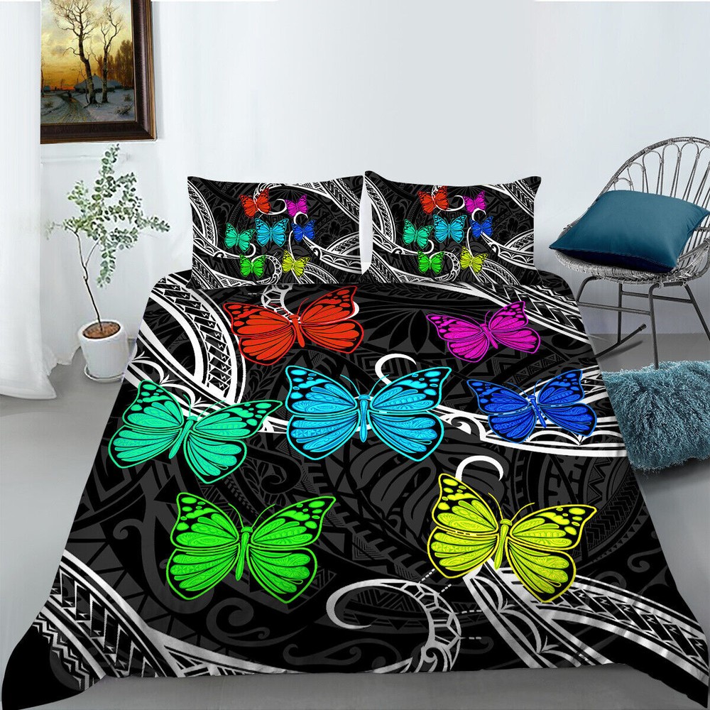 Colored Butterfly Leaf Duvet Quilt Cover Queen Bedding Set Pillowcase