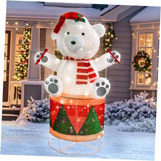 Christmas Decorations Outdoor Yard, Drumming Polar Bear Outdoor Lighted