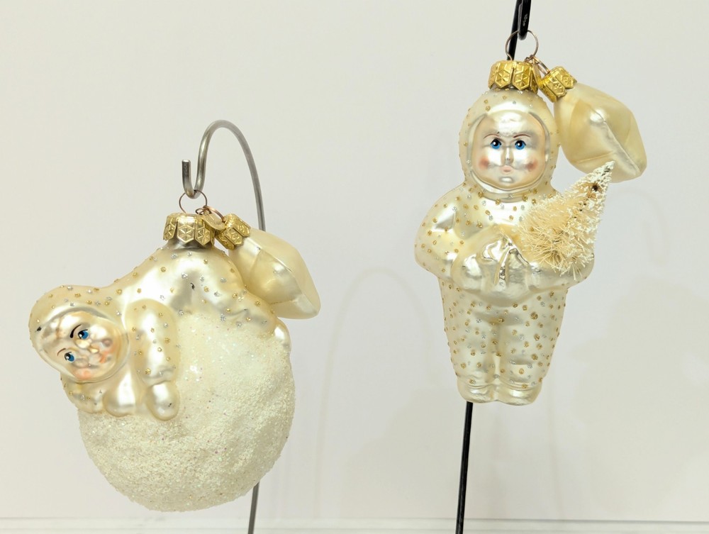 Dept 56 Blown Glass POLAND Snowbaby Christmas Ornament Snowball Tree (Set Of 2)