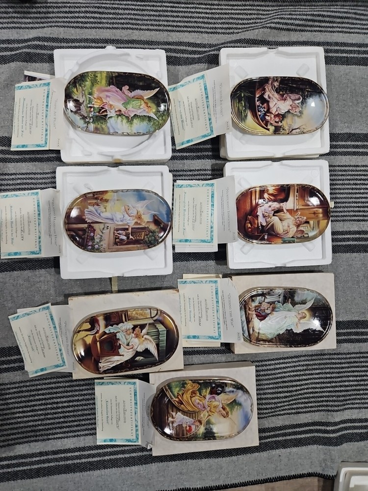 Vintage 1995-96 Bradford Exchange ANNABURG Angel Collector Plates Set Of 7 Oval