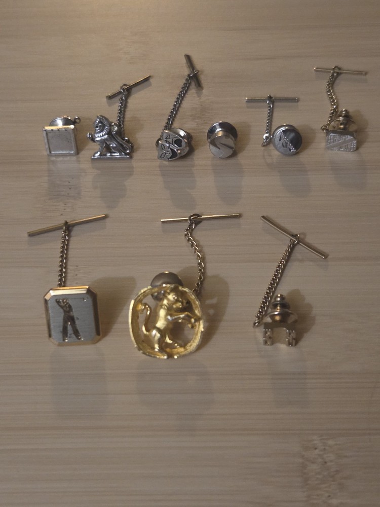 Lot Of Vintage Tie Pin Tack Chain Swank Gold And Silver Tone