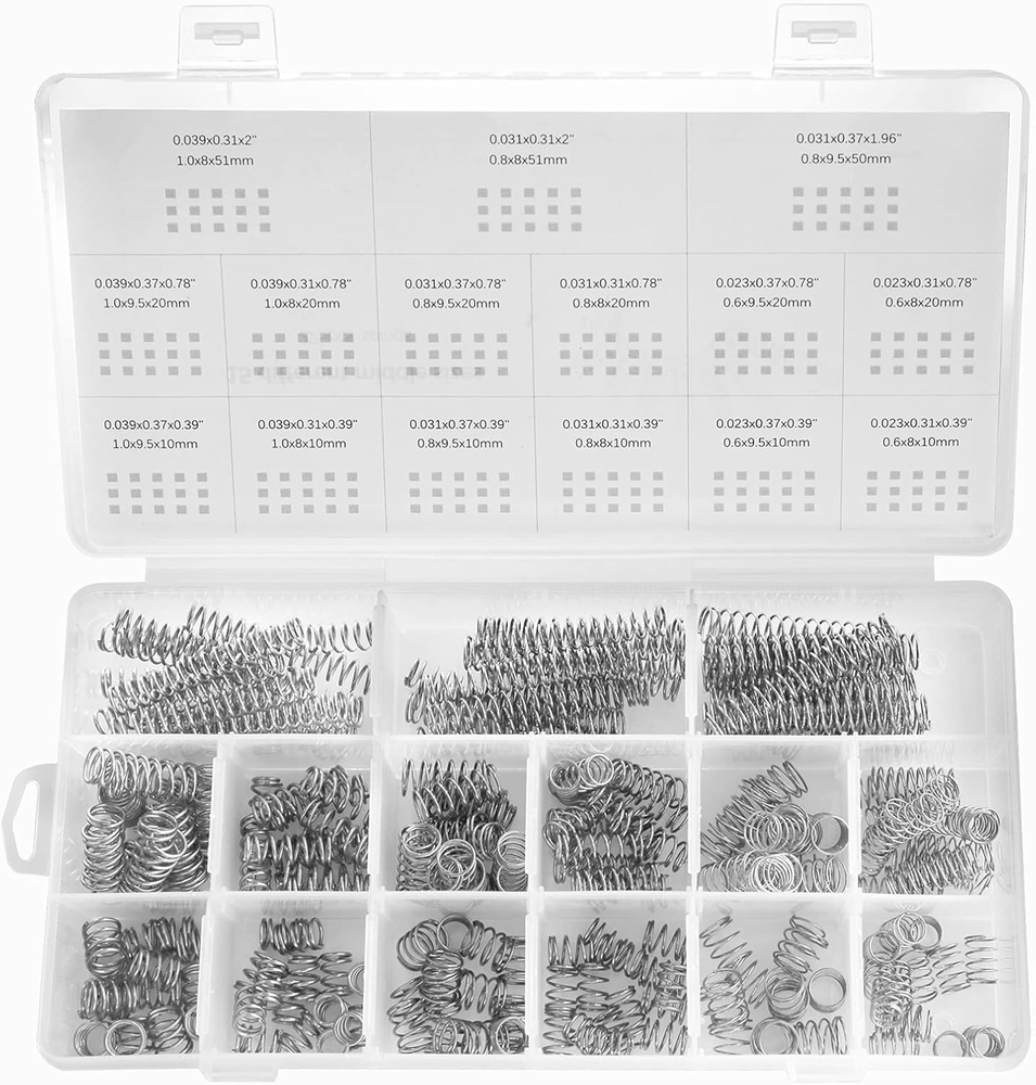 225Pcs Small Compression Spring Assortment Kit - 15 Sizes, 0.5mm Wire Diameter