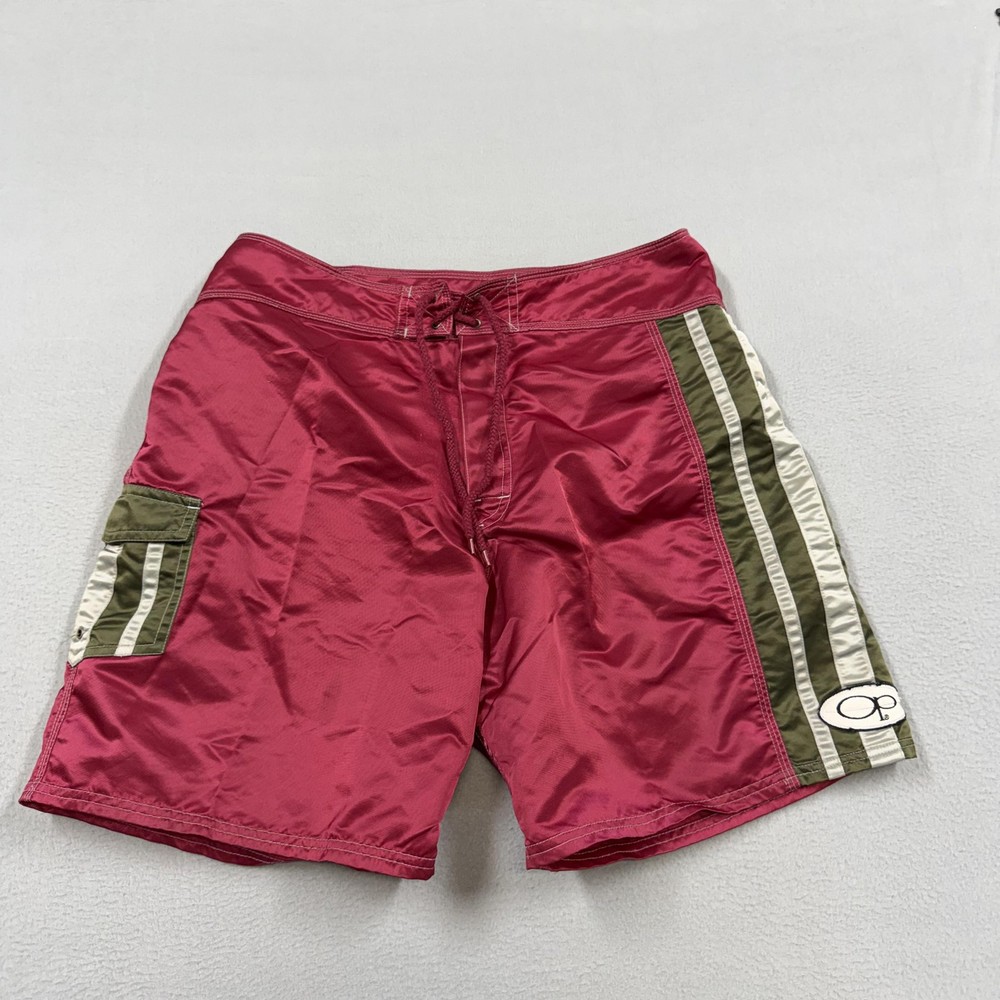 Vintage Ocean Pacific Board Shorts Mens 34 Red Swim Trunks y2k skater surf satin