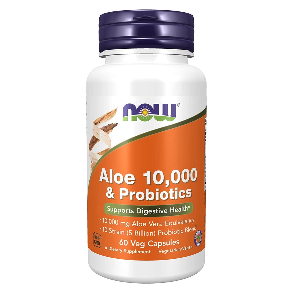 NOW FOODS Aloe 10 000 & Probiotics 60 Veg Capsules