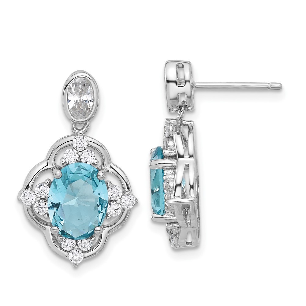Sterling Silver Blue Glass and White Cubic Zirconia Drop & Dangle Earrings