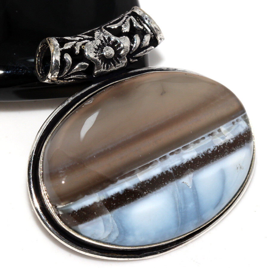 925 Silver Plated Owhyee Blue Opal Ethnic Chunky Pendant Jewelry Size 1.5