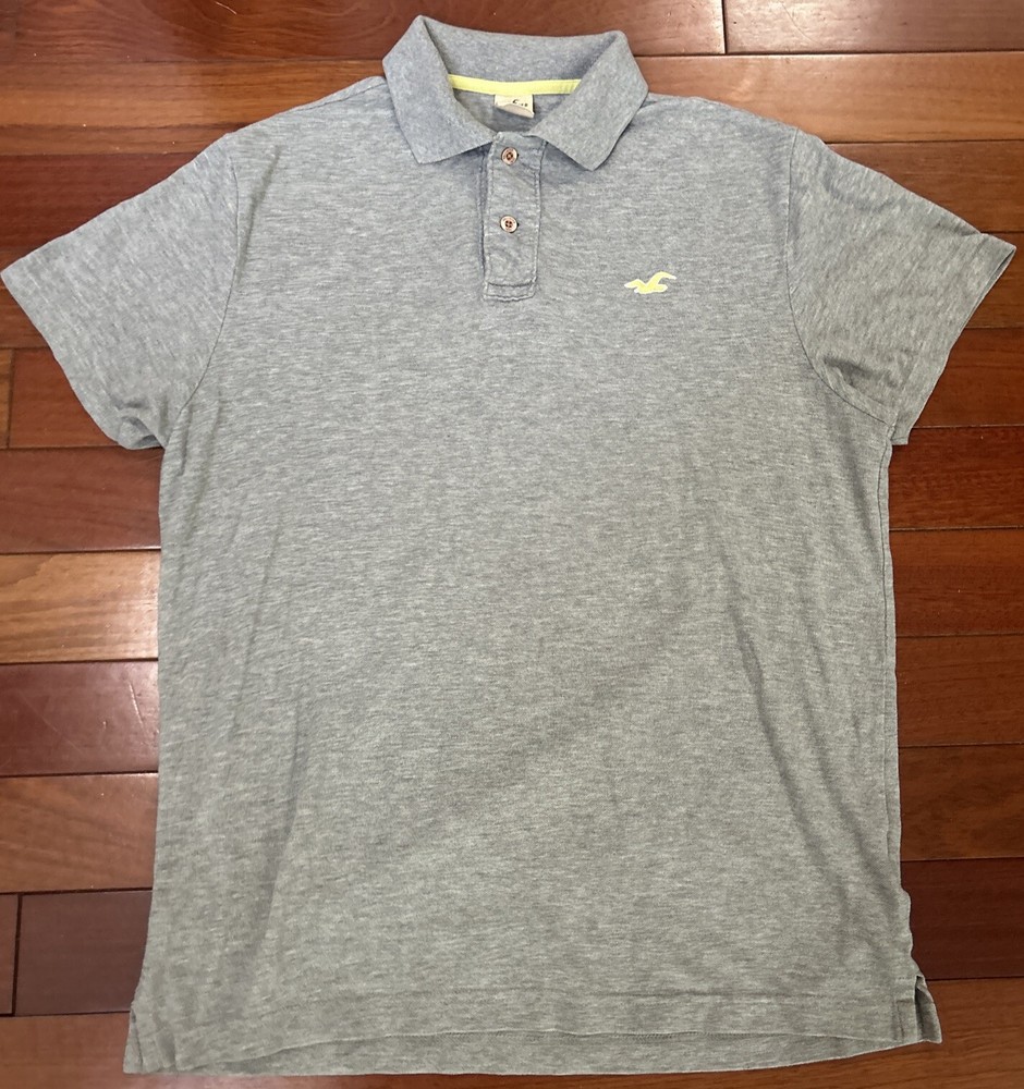 Hollister Polo Shirt Adult Large Gray Yellow/Green Logo Men's Wear