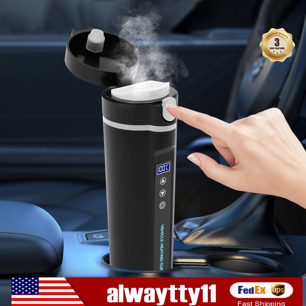 Portable 12V Car Electric Kettle Boiler Black Stainless Steel Heating Travel Cup