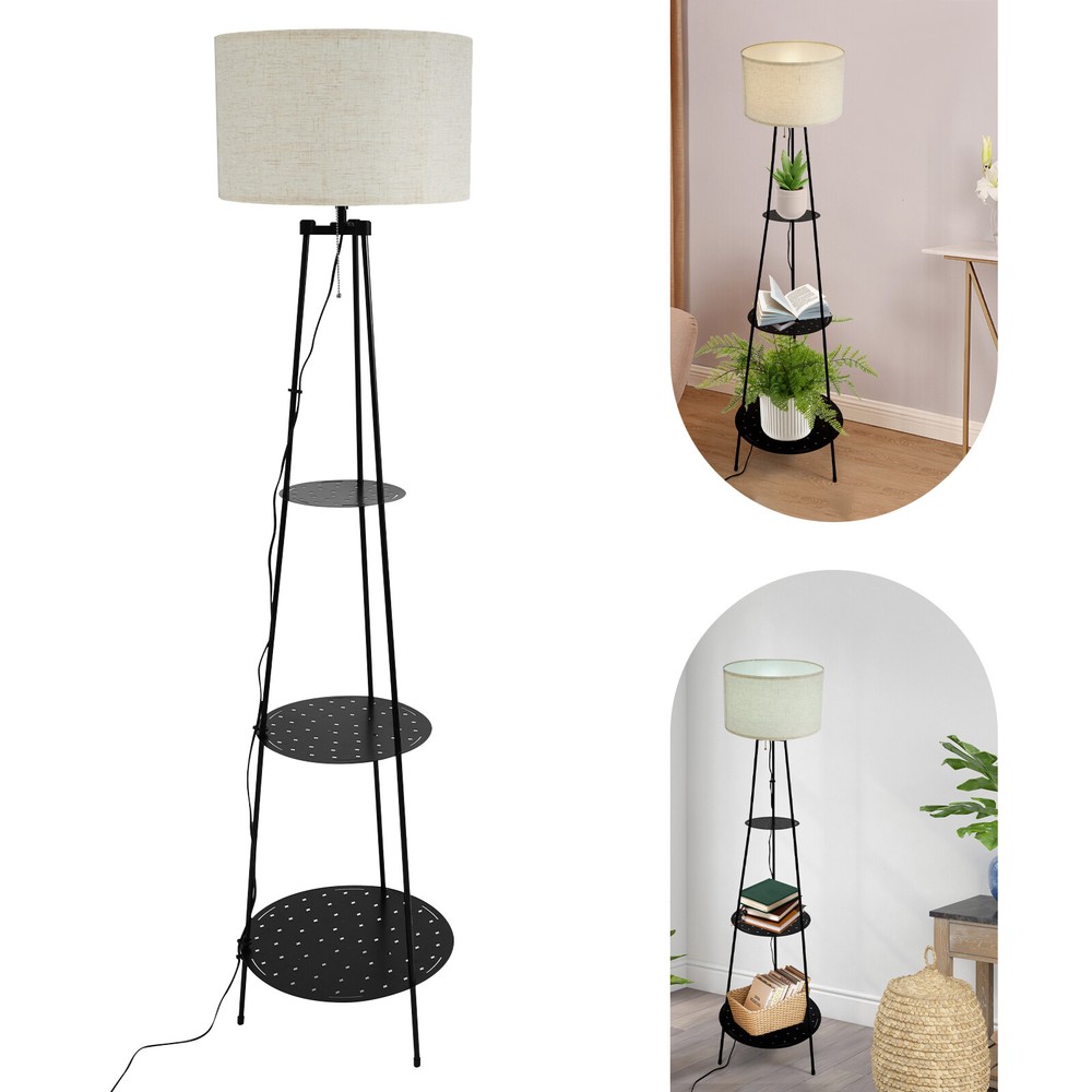 Modern 3-Tier Shelf Floor Lamp with Storage Space