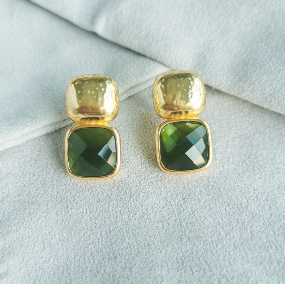Julie Vos Catalina Gold Iridescent Jade Green Earrings Without dust bag