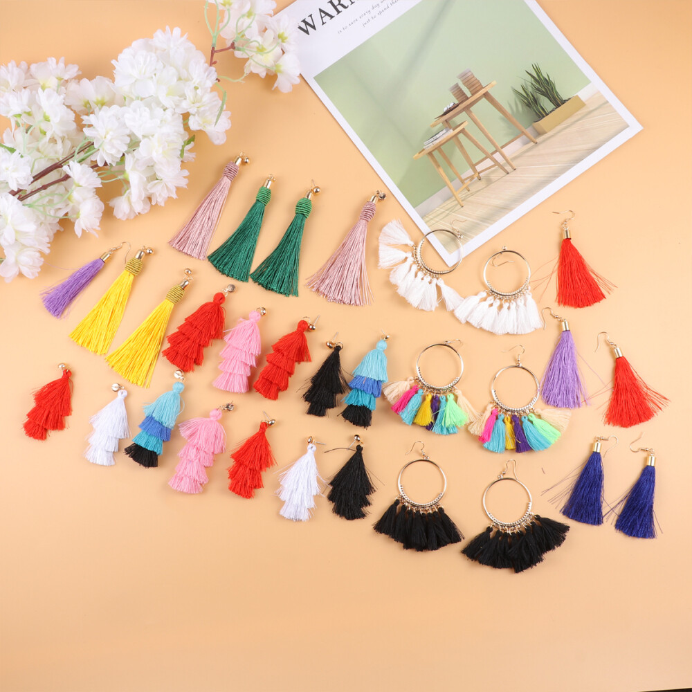 30Pcs Tassel Earrings Hollow-Out Ear Dangle Round Circle Dangler Cloth Earbob